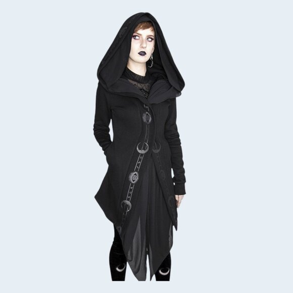 Restyle Fortune Teller Black Hoodie with Veil, XS, Gothic Winter Coat - Picture 8 of 11